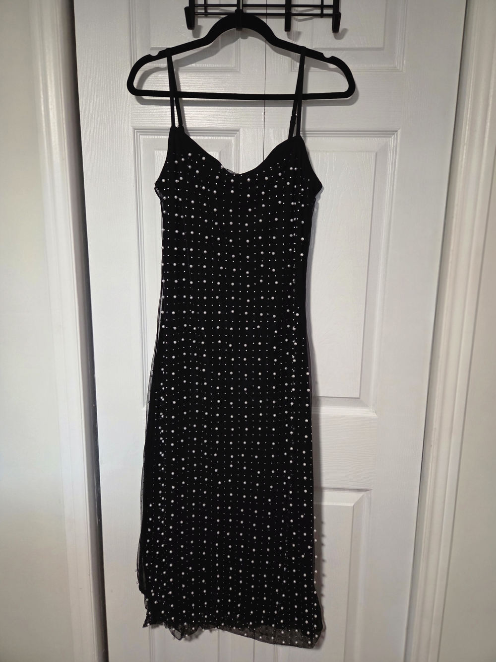 Black Midi Slip Dress with White Polka Dots